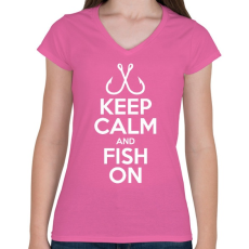 PRINTFASHION Keep calm and fish on - Női V-nyakú póló - Rózsaszín