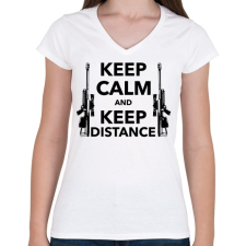 PRINTFASHION Keep calm and keep distance - Női V-nyakú póló - Fehér női póló