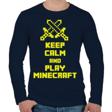 PRINTFASHION Keep calm and Minecraft - Férfi hosszú ujjú póló - Sötétkék férfi póló