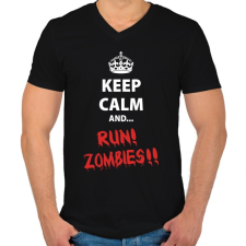 PRINTFASHION Keep calm and RUN! Zombies!! - Férfi V-nyakú póló - Fekete férfi póló