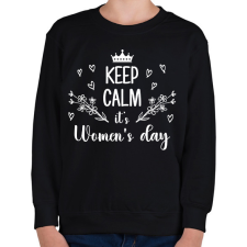 PRINTFASHION Keep calm it's women's day - Gyerek pulóver - Fekete gyerek pulóver, kardigán