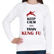 PRINTFASHION Keep calm - Kung fu - Női pulóver - Fehér