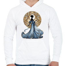 PRINTFASHION Kék-arany hölgy - Férfi kapucnis pulóver - Fehér