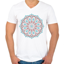PRINTFASHION Kék-barna mandala - Férfi V-nyakú póló - Fehér férfi póló
