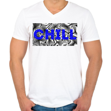 PRINTFASHION Kék CHILL - Férfi V-nyakú póló - Fehér