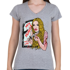 PRINTFASHION Kék madár - Női V-nyakú póló - Sport szürke női póló