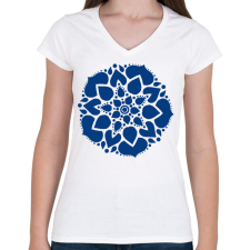 PRINTFASHION Kék mandala - Női V-nyakú póló - Fehér női póló