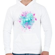 PRINTFASHION kék unikornis - Férfi kapucnis pulóver - Fehér férfi pulóver, kardigán