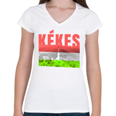 PRINTFASHION Kékes - Női V-nyakú póló - Fehér