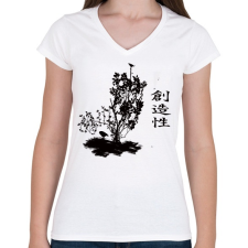 PRINTFASHION keleti6 - Női V-nyakú póló - Fehér női póló