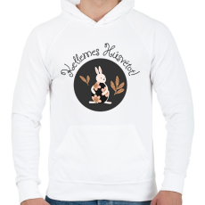 PRINTFASHION Kellemes Húsvétot - Aranyozott nyúllal - Férfi kapucnis pulóver - Fehér