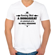 PRINTFASHION Kemény meló a horgászat... - Férfi V-nyakú póló - Fehér