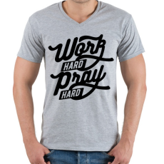 PRINTFASHION Keményen dolgozni, imádkozni - Férfi V-nyakú póló - Sport szürke