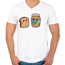 PRINTFASHION Kenyér és mogyoróvaj - Férfi V-nyakú póló - Fehér férfi póló