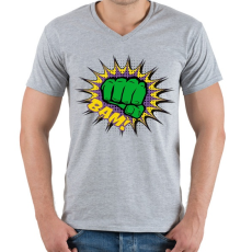 PRINTFASHION Képregényes ököl - Férfi V-nyakú póló - Sport szürke