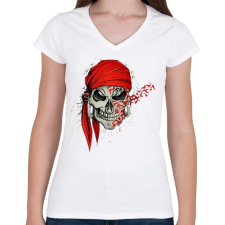 PRINTFASHION Kerchief koponya - Női V-nyakú póló - Fehér női póló