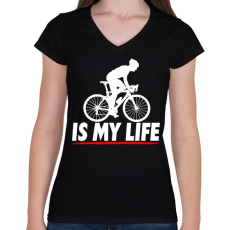 PRINTFASHION Kerékpáros póló - Női V-nyakú póló - Fekete