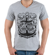 PRINTFASHION Keresd a kincsedet - Férfi V-nyakú póló - Sport szürke