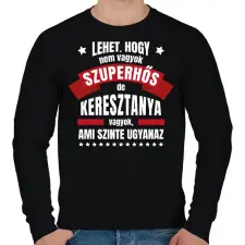 PRINTFASHION Keresztanya szuperhős - Férfi pulóver - Fekete férfi pulóver, kardigán