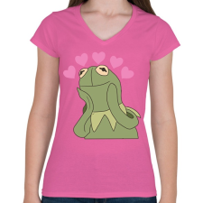 PRINTFASHION Kermit in love - Női V-nyakú póló - Rózsaszín női póló