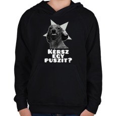 PRINTFASHION Kérsz egy puszit? - Gyerek kapucnis pulóver - Fekete