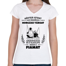 PRINTFASHION Kértem Istent - Női V-nyakú póló - Fehér női póló