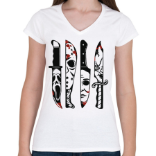 PRINTFASHION Késes gyilkosok - Női V-nyakú póló - Fehér női póló