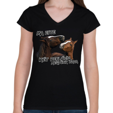 PRINTFASHION Két pejló (Delta) - Női V-nyakú póló - Fekete