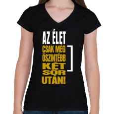 PRINTFASHION Két sör után - Női V-nyakú póló - Fekete