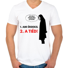 PRINTFASHION KÉTFÉLE PROBLÉMA LÉTEZIK - Férfi V-nyakú póló - Fehér férfi póló