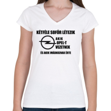 PRINTFASHION ketfele sofor opel - Női V-nyakú póló - Fehér női póló