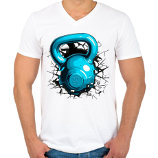 PRINTFASHION Kettleball - Férfi V-nyakú póló - Fehér