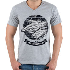 PRINTFASHION Kezeket fel!  - Férfi V-nyakú póló - Sport szürke