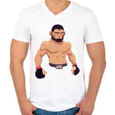 PRINTFASHION Khabib - Férfi V-nyakú póló - Fehér férfi póló