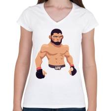 PRINTFASHION Khabib - Női V-nyakú póló - Fehér női póló