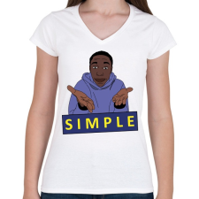 PRINTFASHION Khaby Lame egyszerű simple - Női V-nyakú póló - Fehér női póló