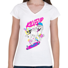 PRINTFASHION Kickflip wolf - Női V-nyakú póló - Fehér női póló