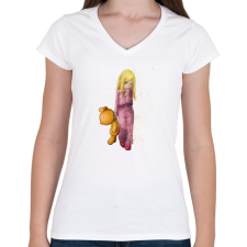 PRINTFASHION Kicsi lány...kicsi maci - Női V-nyakú póló - Fehér női póló