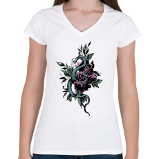 PRINTFASHION kígyó - Női V-nyakú póló - Fehér