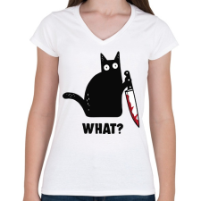 PRINTFASHION KillerCat - Női V-nyakú póló - Fehér női póló