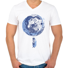 PRINTFASHION Kínai sárkány - Férfi V-nyakú póló - Fehér