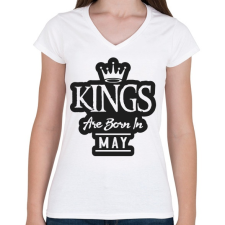 PRINTFASHION KINGS are born in May - fekete - Női V-nyakú póló - Fehér női póló