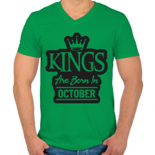 PRINTFASHION KINGS are born in October - fekete - Férfi V-nyakú póló - Zöld férfi póló