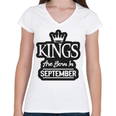 PRINTFASHION KINGS are born in September - fekete - Női V-nyakú póló - Fehér