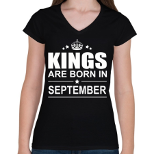 PRINTFASHION Kings are born in September - Női V-nyakú póló - Fekete női póló
