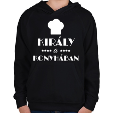 PRINTFASHION Király a konyhában - Gyerek kapucnis pulóver - Fekete
