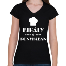 PRINTFASHION Király a konyhában - Női V-nyakú póló - Fekete