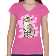 PRINTFASHION Kis cica  - Női V-nyakú póló - Rózsaszín női póló