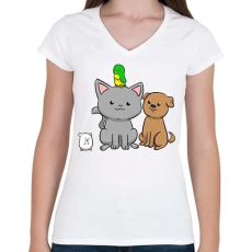 PRINTFASHION Kis kedvencek  - Női V-nyakú póló - Fehér