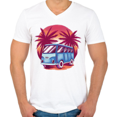 PRINTFASHION Kisbusz - Férfi V-nyakú póló - Fehér